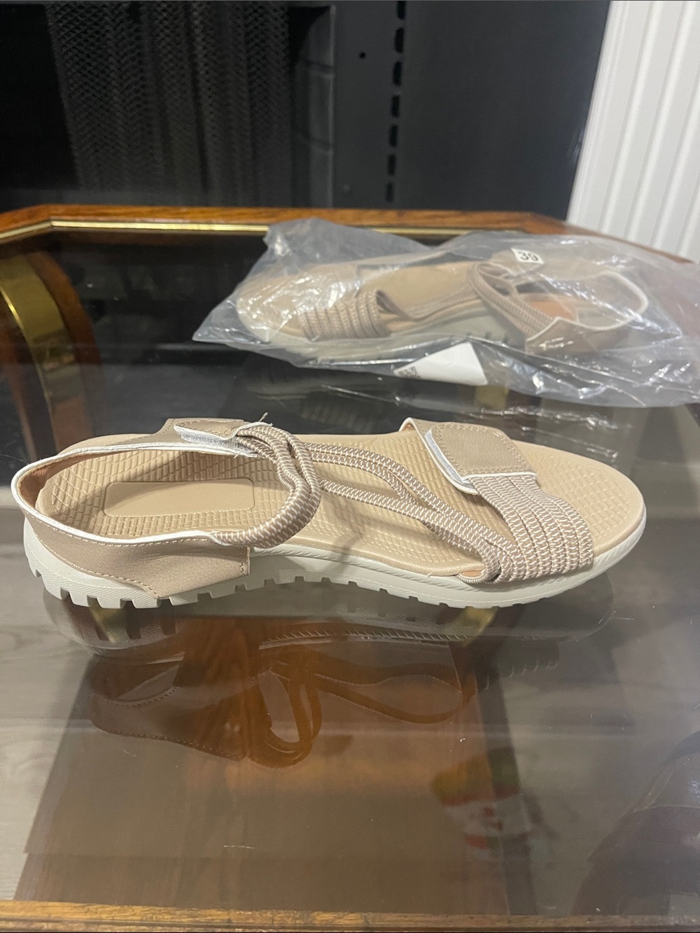 Women's Beige Sport Sandals with Adjustable Straps